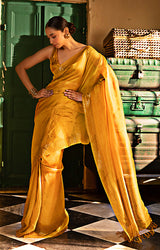 Amber Resham Silk Saree With Woven In sequence along the Border