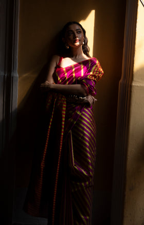 Striking Magenta, Red & Golden Yellow Chanderi Silk Saree