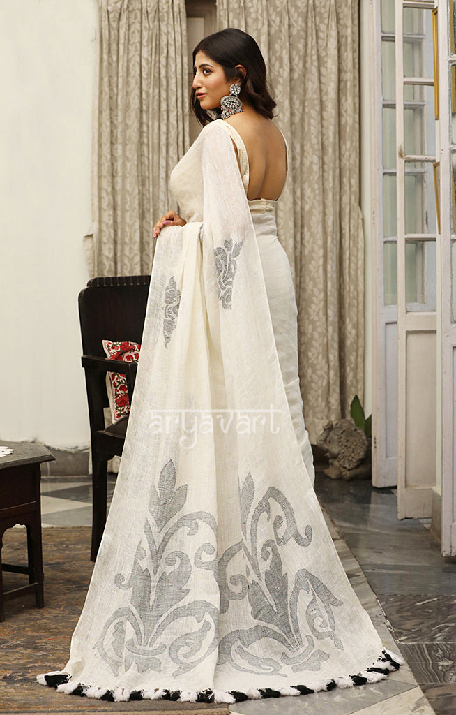 Off White linen Saree