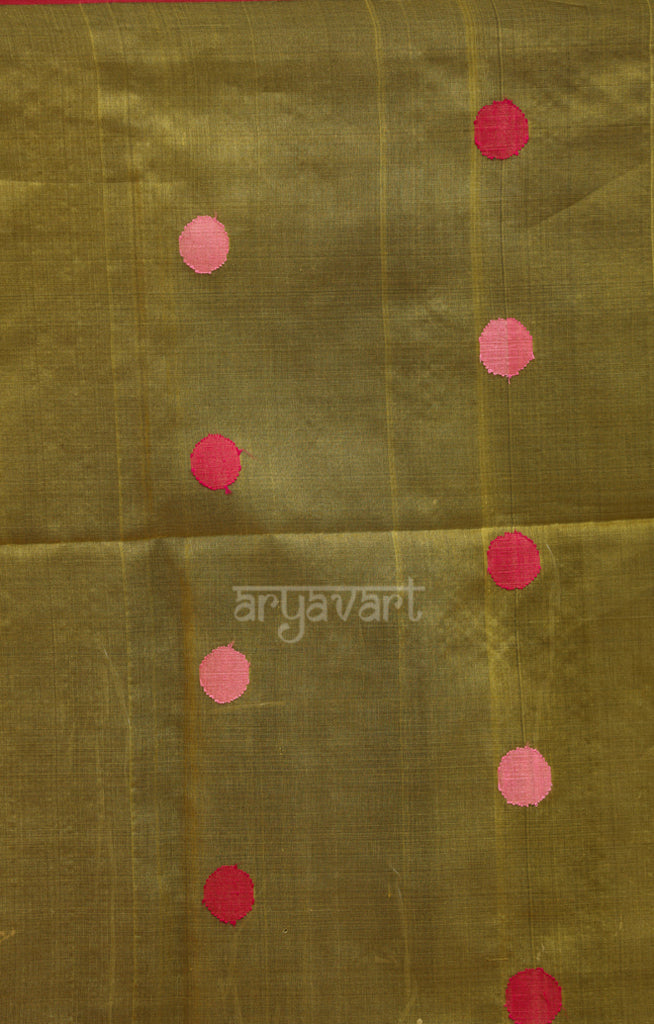 Striking Yellow Matka Silk Saree With Woven Polka Dot Design