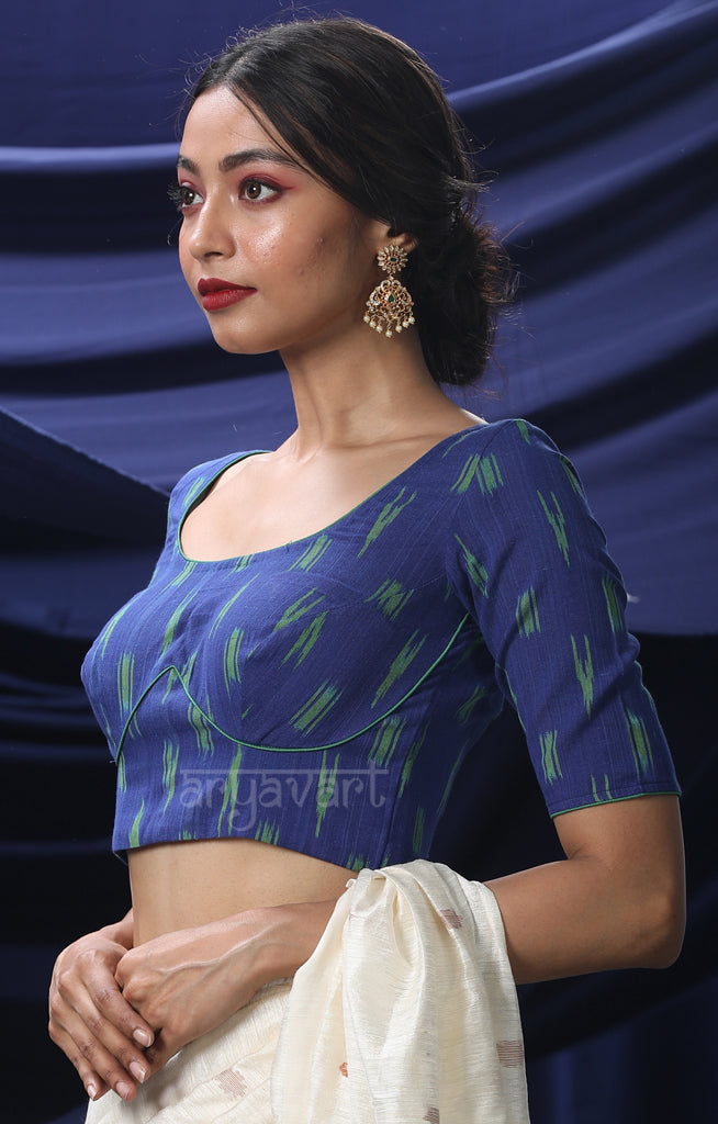 An Ikkat Blouse in a Stunning Combination of Blue Green