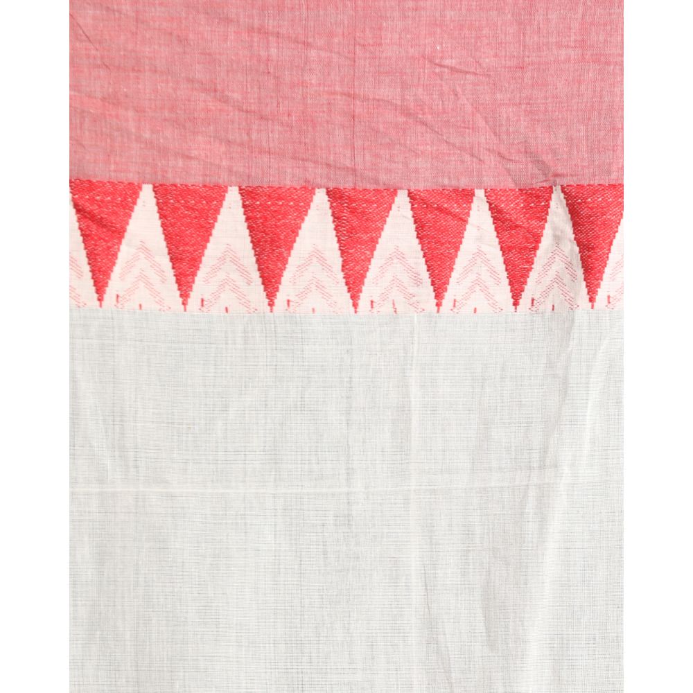 Off- White Cotton Saree with Red & Black Border & Woven Design