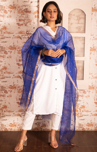 Royal Blue Silk Dupatta With Stunning Woven in Sequence