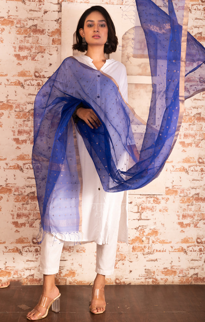 Royal Blue Silk Dupatta With Stunning Woven in Sequence