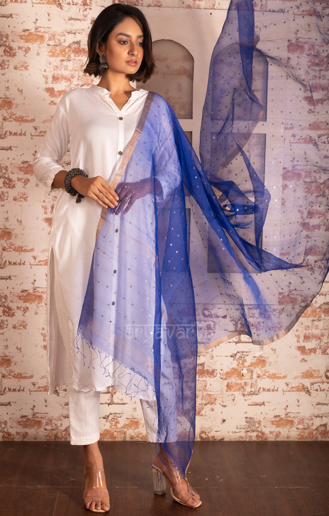 Royal Blue Silk Dupatta With Stunning Woven in Sequence