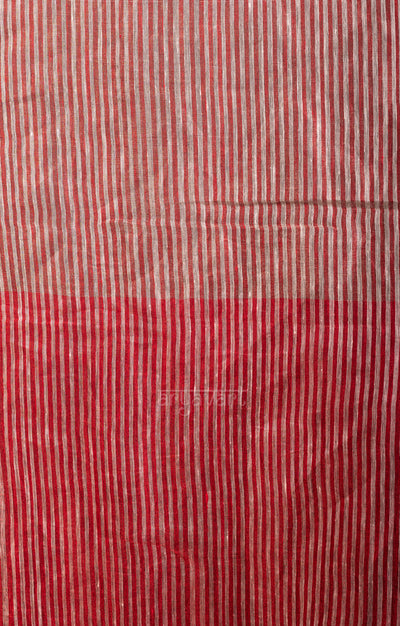 Scarlet Red & Silver Tissue Linen Saree