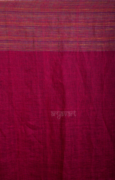 Magenta Linen Saree With Multi Coloured Woven Boarder