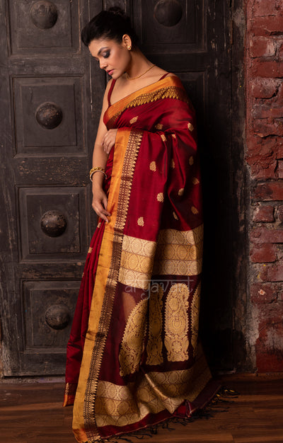 Striking Maroon Silk Saree with Jamdani Woven Design
