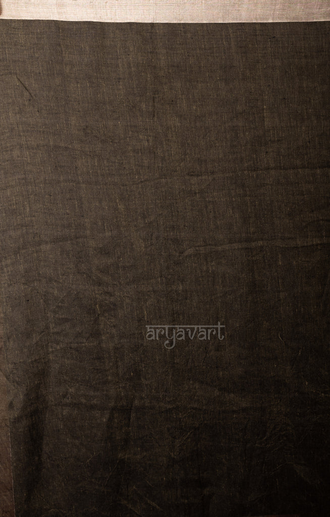 Black Textured Weave Linen Saree