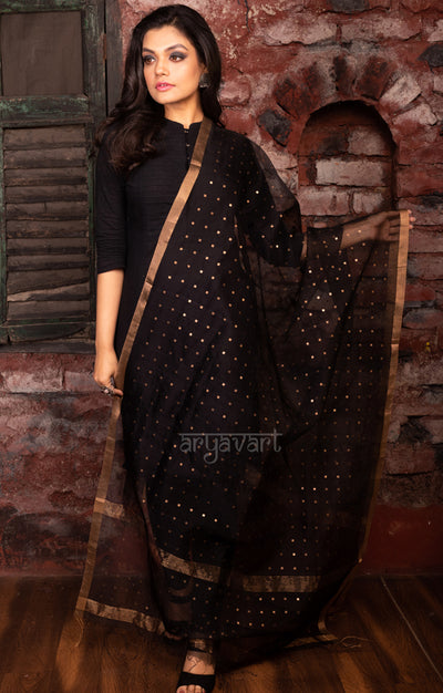 Black Silk Dupatta With Stunning Woven in Sequence