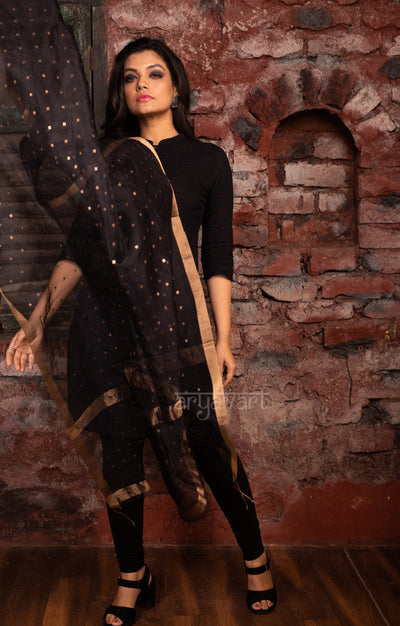 Black Silk Dupatta With Stunning Woven in Sequence
