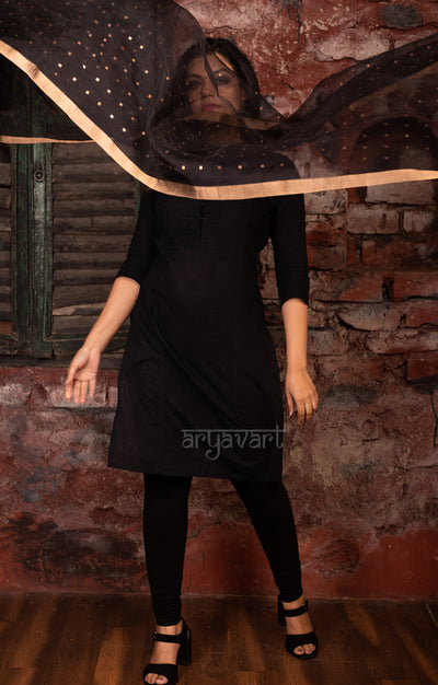 Black Silk Dupatta With Stunning Woven in Sequence