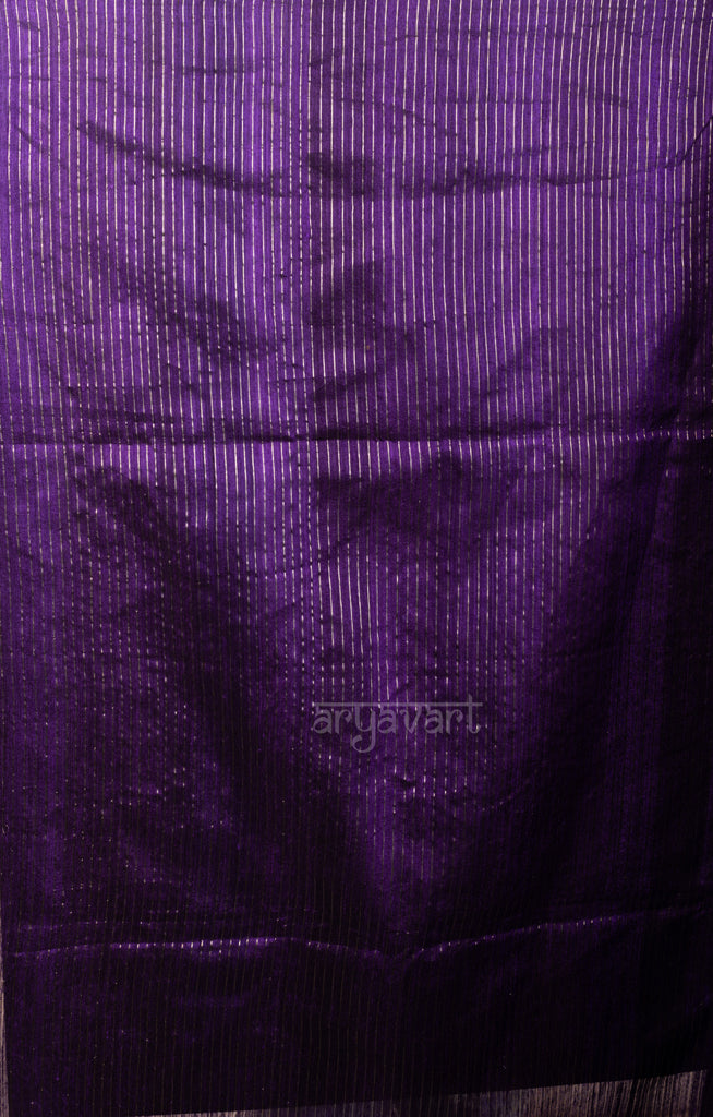 Dark Violet Matka Silk Saree with Striking Jamdani Design