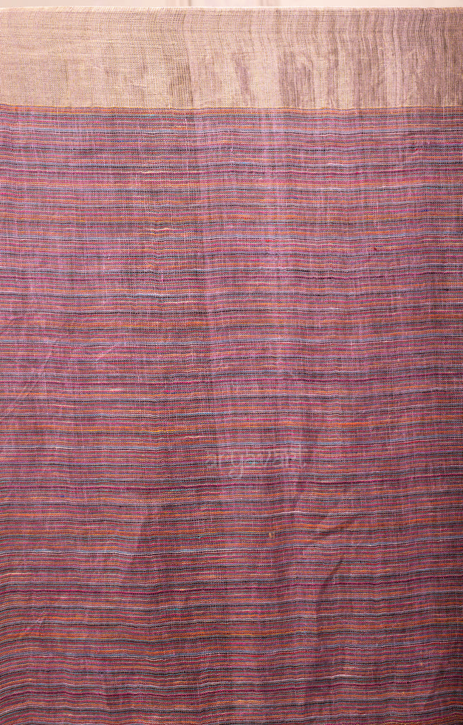 Mauve Linen Saree With Multi Coloured Weave
