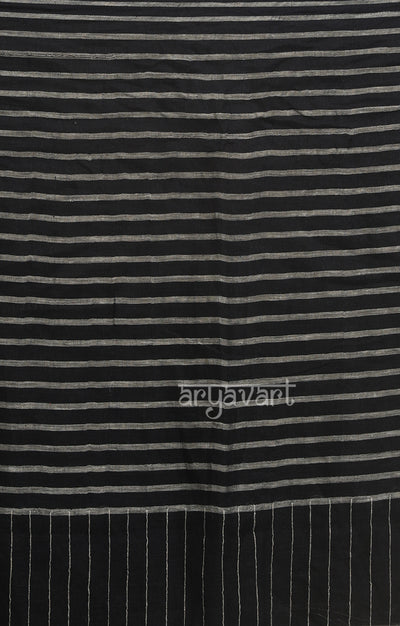 A striking Black & White Stripped Linen Saree