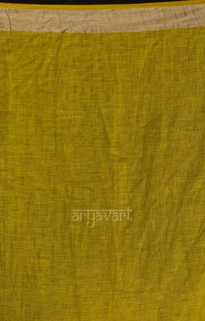 Striking Lime Yellow Tissue Linen saree with Zari border