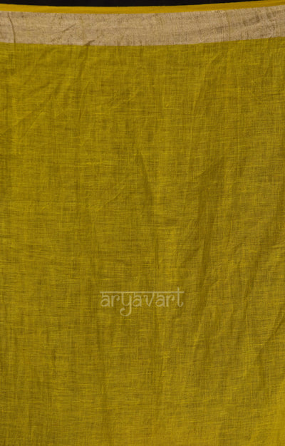 Striking Lime Yellow Tissue Linen saree with Zari border