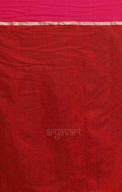 Scarlet Red Chanderi Saree With Striking Fuchsia Border With Woven Buttas