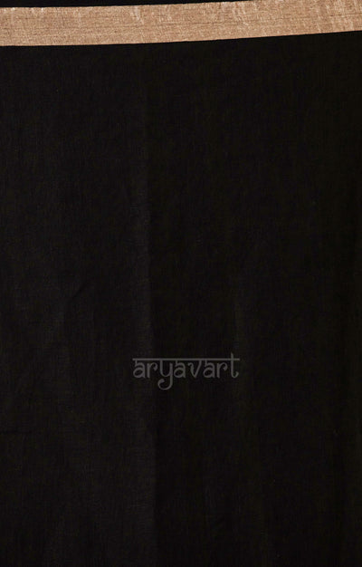 Black Linen Saree With Geometric Jamdani Work in Pallu & woven in sequence