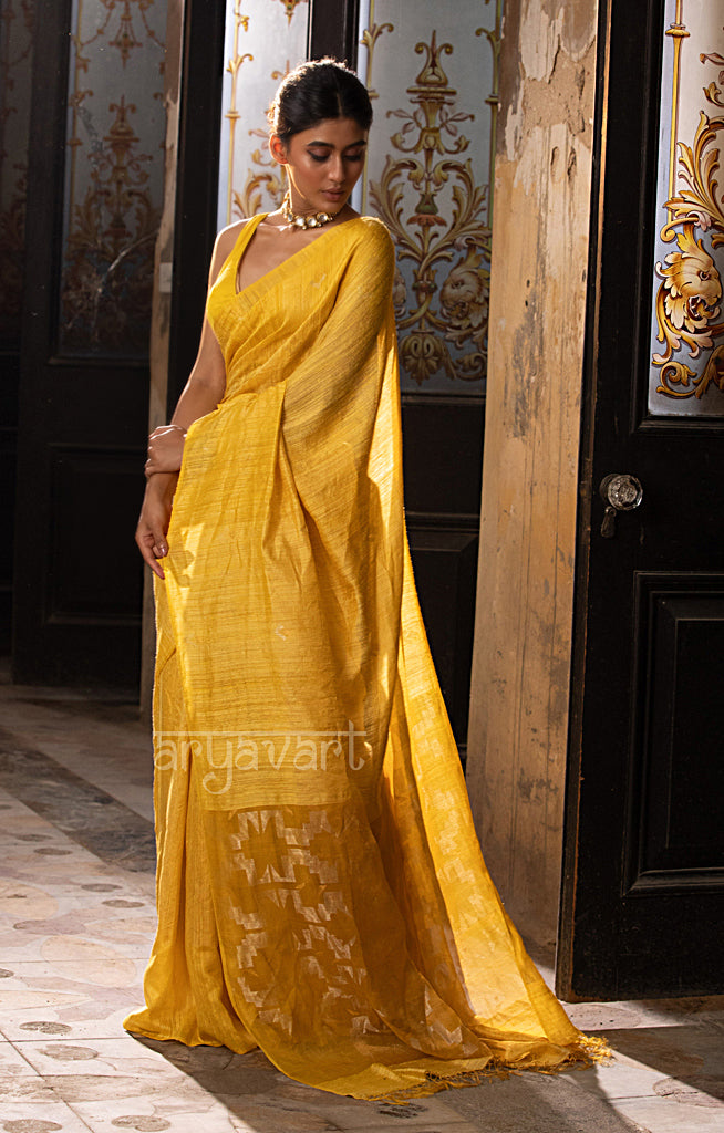 Sunshine Yellow Matka Silk Saree With  Jamdani  Woven Design