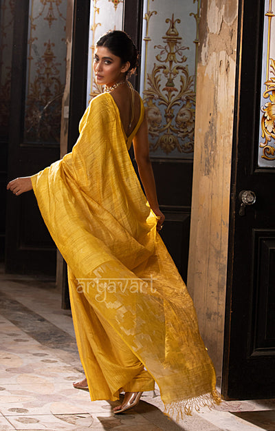 Sunshine Yellow Matka Silk Saree With  Jamdani  Woven Design