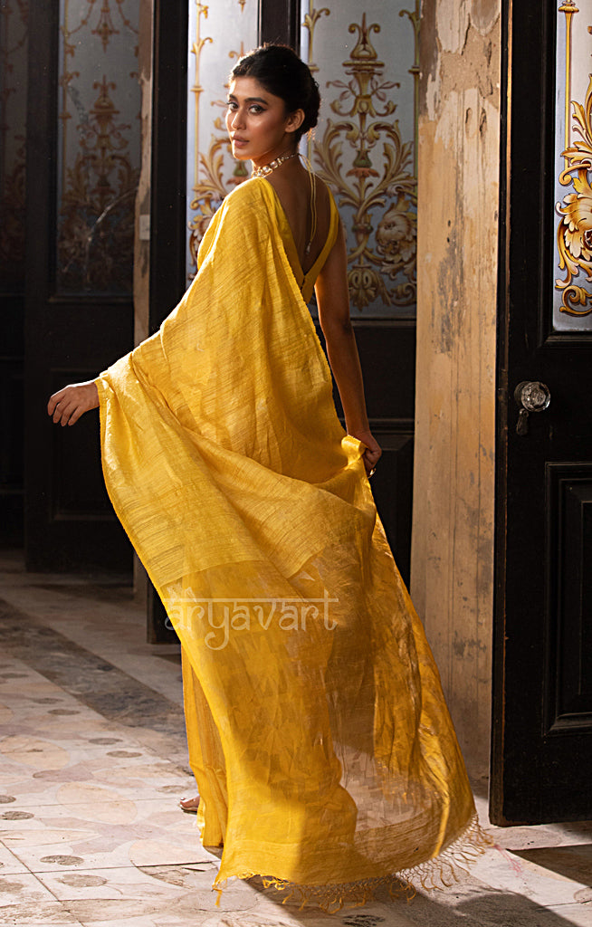 Sunshine Yellow Matka Silk Saree With  Jamdani  Woven Design