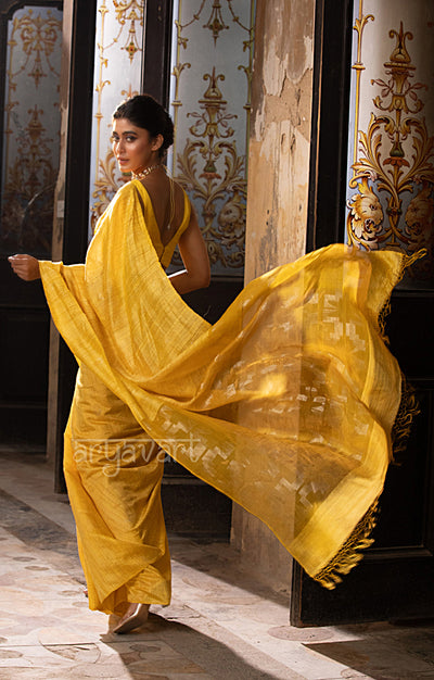 Sunshine Yellow Matka Silk Saree With  Jamdani  Woven Design