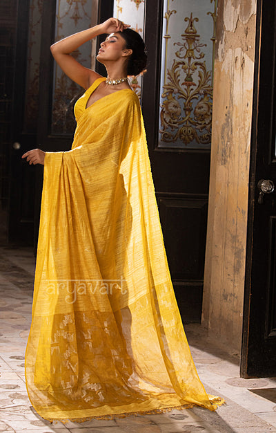 Sunshine Yellow Matka Silk Saree With  Jamdani  Woven Design