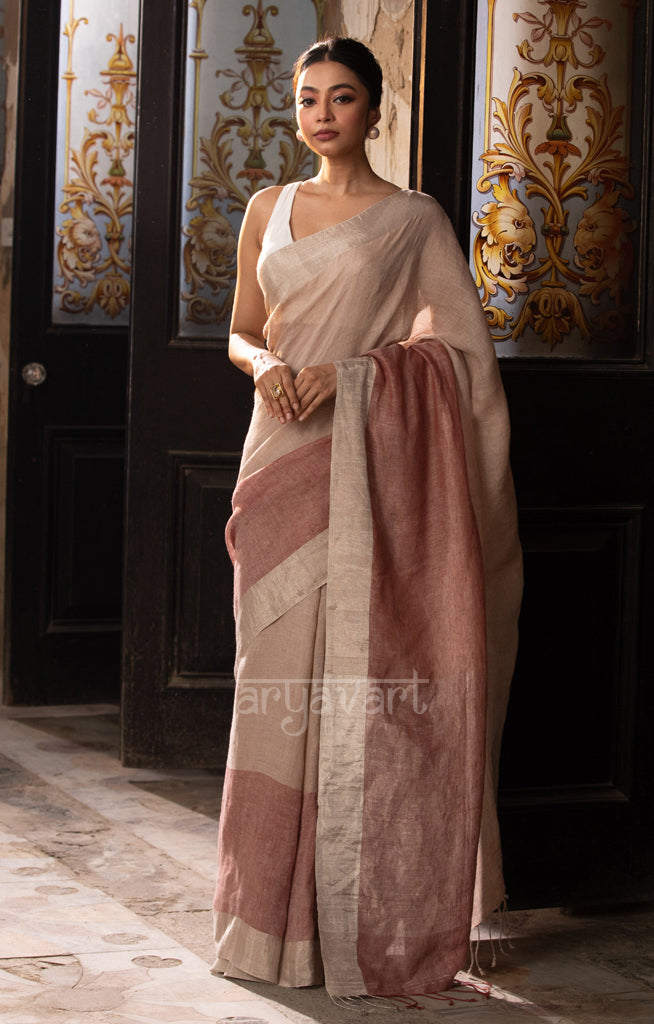 Striking Latte & Mocha Colour Linen saree