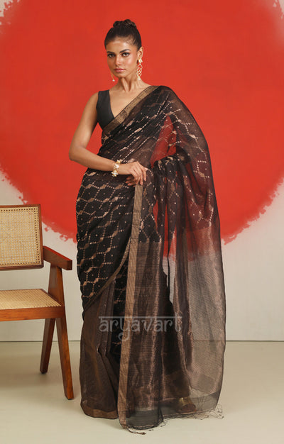 Black Silk Saree With Stunning Woven Zari Jamdani Design