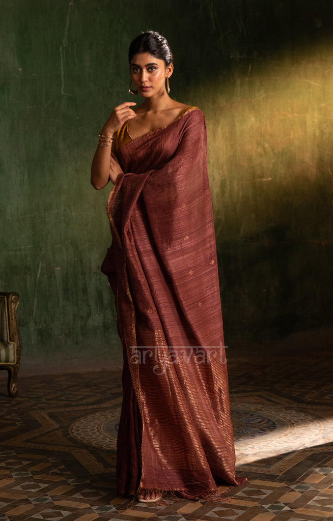 Cinnamon Brown Matka Silk Saree with Woven Jamdani Design