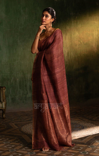 Cinnamon Brown Matka Silk Saree with Woven Jamdani Design