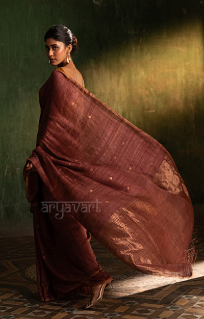 Cinnamon Brown Matka Silk Saree with Woven Jamdani Design