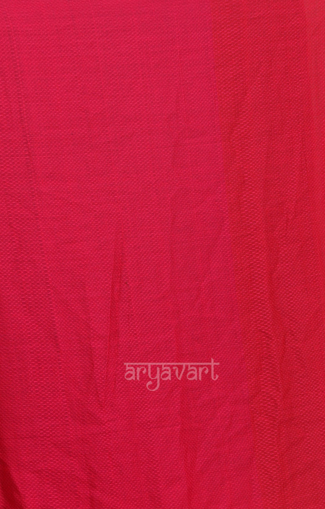 Ruby Red Cotton Saree With Stunning Fuchsia Pink and Silver Pallu