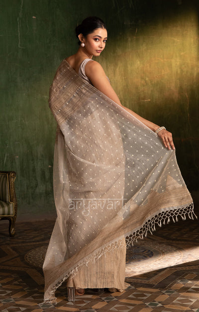 Almond Ghicha Silk Saree With Woven In Shell Sequence