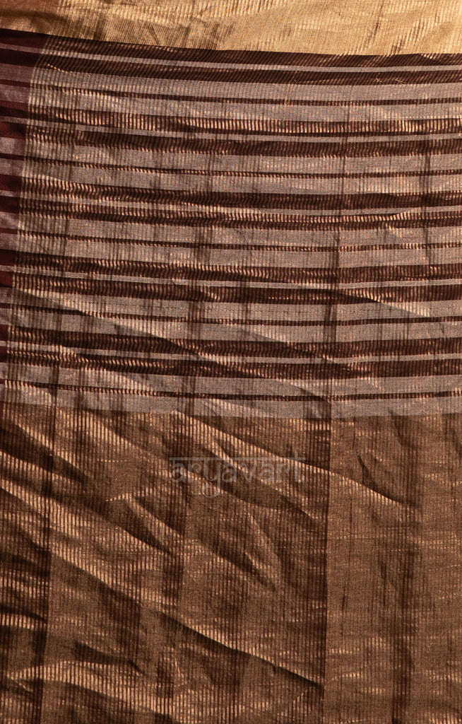 Maroon  Silk Cotton Chanderi  Saree With striking Horizontal Strips in Silver & Gold