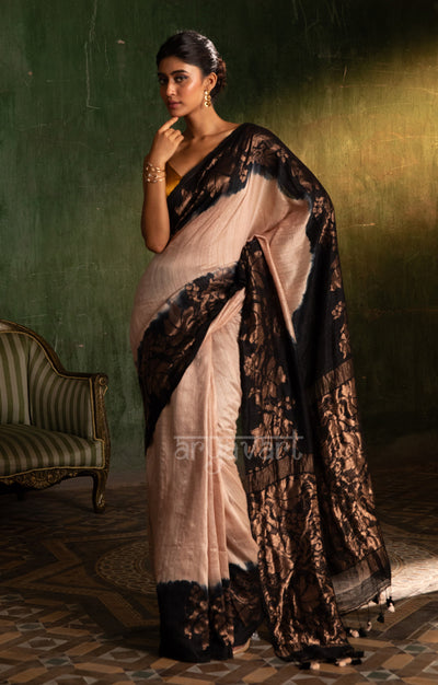 Ivory White & Black Matka Saree With Woven Zari Design