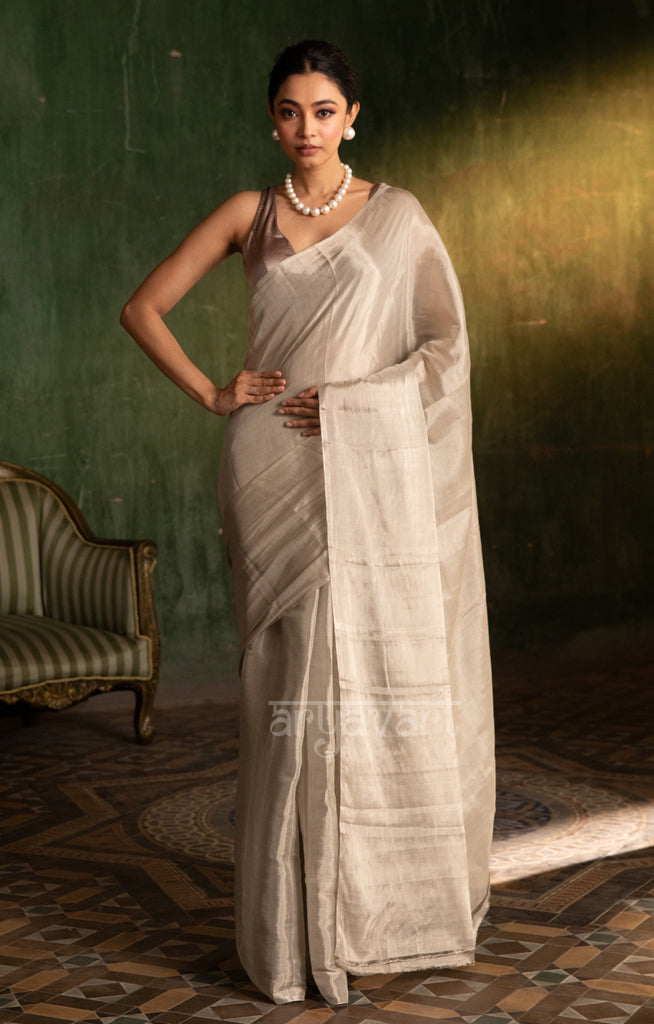 A Stunning Silver Chanderi Tissue Cotton Saree