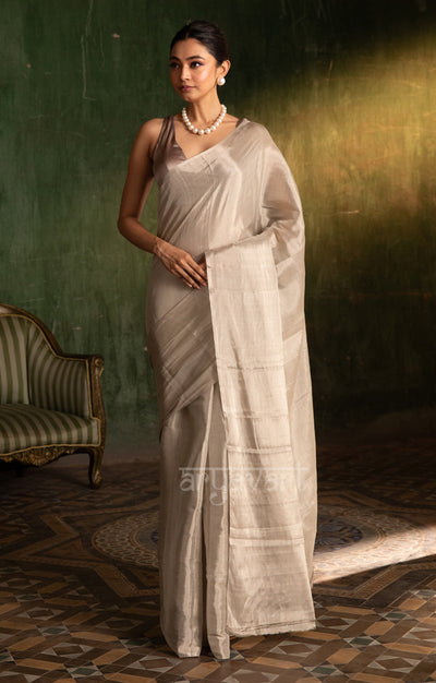 A Stunning Silver Chanderi Tissue Cotton Saree