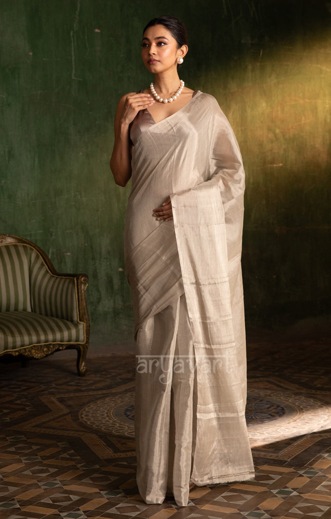 A Stunning Silver Chanderi Tissue Cotton Saree