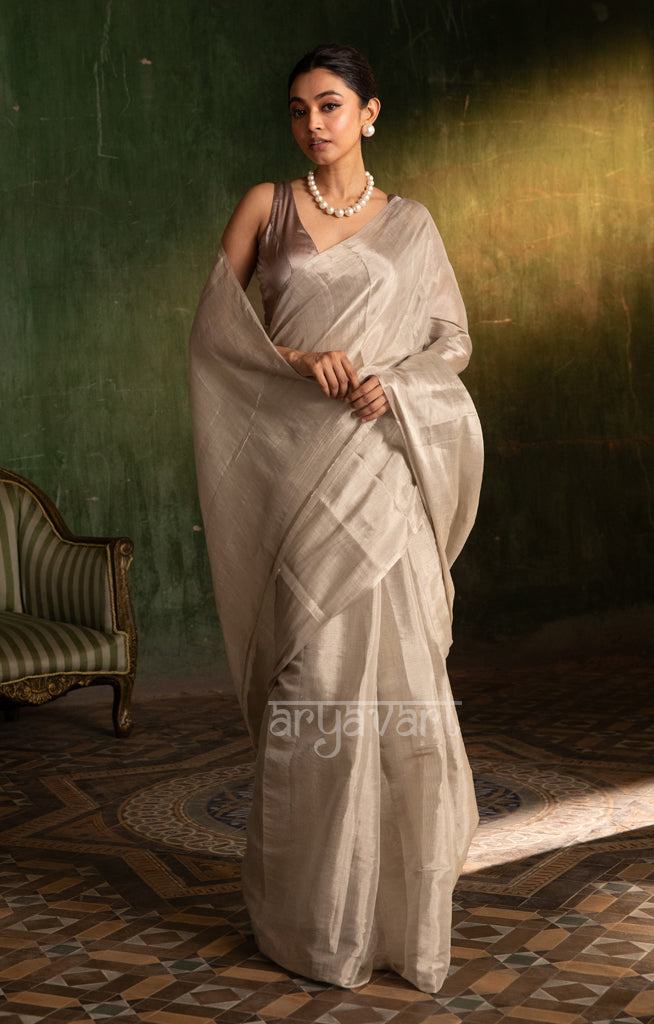 A Stunning Silver Chanderi Tissue Cotton Saree