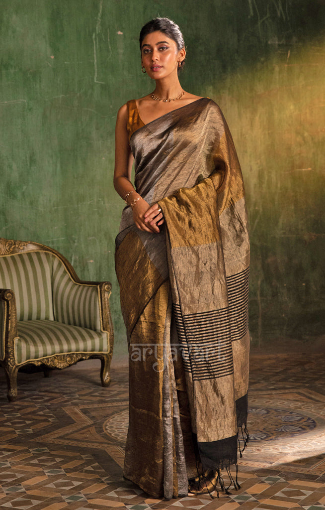 Play of Gold & Silver In A Tissue Linen Saree