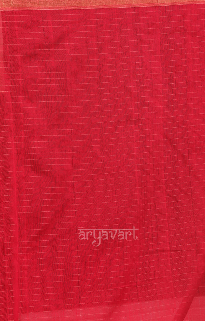 Stunning red Saree With Woven Check Jamdani Design