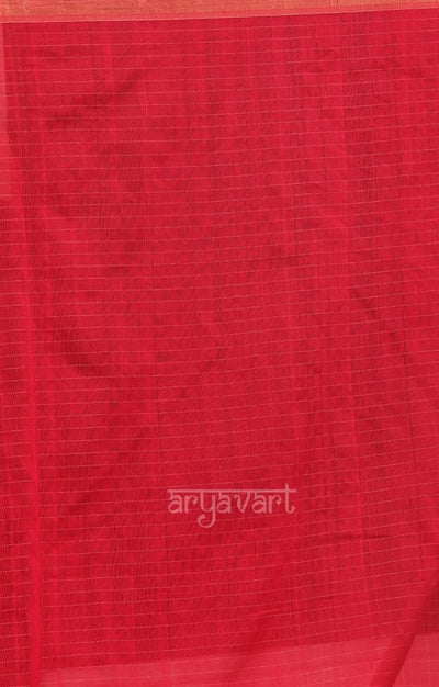 Stunning red Saree With Woven Check Jamdani Design