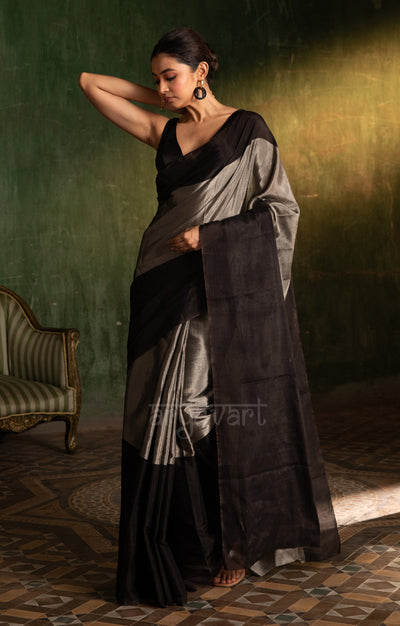 Stunning Black & Silver Tissue Cotton Chanderi Saree