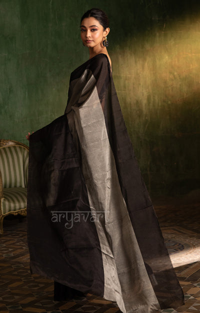 Stunning Black & Silver Tissue Cotton Chanderi Saree