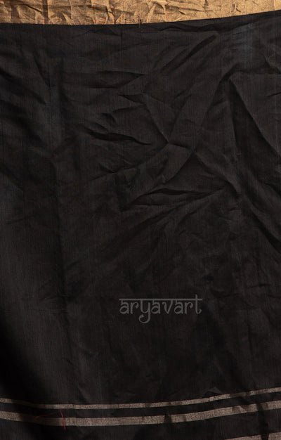 Black Silk Cotton Chanderi  Saree With striking Horizontal Strips in Silver & Gold