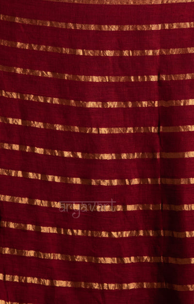 Striking Maroon Linen Saree with Horizontal Zari Lines