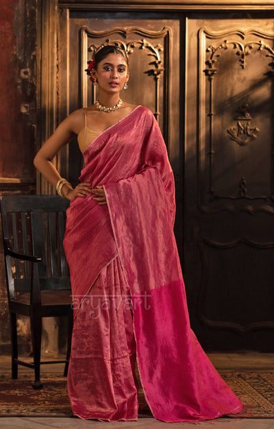 Rose Pink Tussar Silk Saree