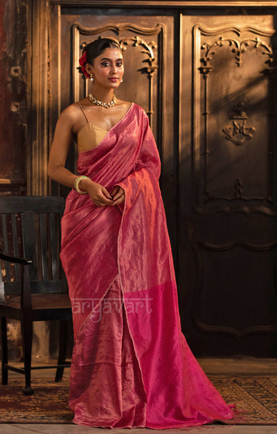 Rose Pink Tussar Silk Saree